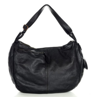 Torba skórzana pojemny worek hobo leather slow bag - MARCO MAZZINI czarny