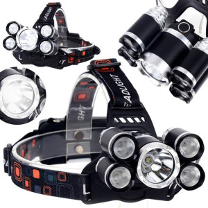 Mocna Latarka Czołowa 5 X Led T6 Cree Czołówka Aku