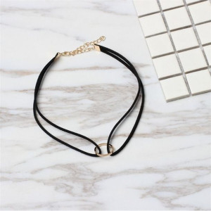 Naszyjnik Choker Rzemyk Złote Kółeczko Czarny
