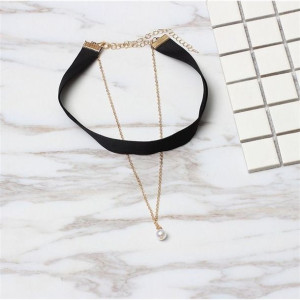 Naszyjnik Choker Tasiemka Z Perełką Czarny