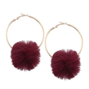 Kolczyki Koła Pompon Czerwień Winna K632w