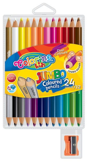 Grube kredki dwustronne 24kol.+temperówka Colorino