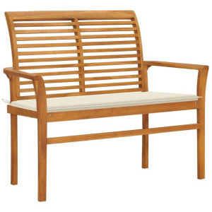 Ławka ogrodowa z kremową poduszką, 112 cm, lite drewno tekowe