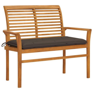 Ławka ogrodowa z poduszką taupe, 112 cm, lite drewno tekowe