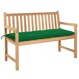 Ławka ogrodowa z zieloną poduszką, 120 cm, lite drewno tekowe