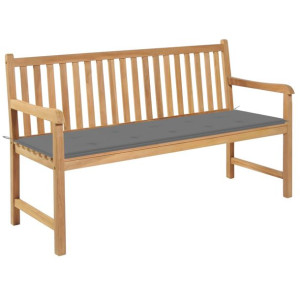 Ławka ogrodowa z szarą poduszką, 150 cm, lite drewno tekowe