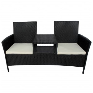 Dwuosobowa sofa ogrodowa ze stolikiem, rattan PE, czarna