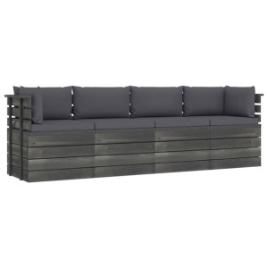 Ogrodowa sofa 4-osobowa z palet, z poduszkami, drewno sosnowe