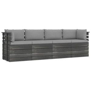 Ogrodowa sofa 4-osobowa z palet, z poduszkami, drewno sosnowe
