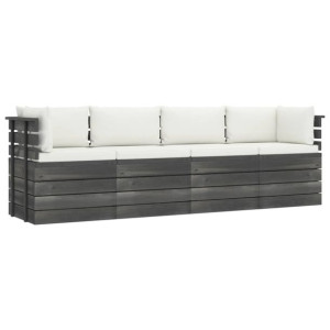 Ogrodowa sofa 4-osobowa z palet, z poduszkami, drewno sosnowe