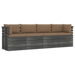 Ogrodowa sofa 4-osobowa z palet, z poduszkami, drewno sosnowe