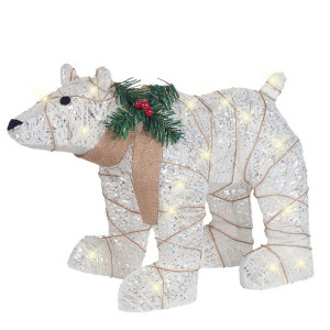 Dekoracja ogrodowa LED niedźwiedź 34 cm biały SIVULA