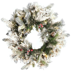 Ośnieżony wianek świąteczny ze światełkami ⌀ 55 cm biały WHITEHORN