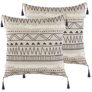 2 poduszki dekoracyjne w geometryczny wzór 45 x 45 cm beżowe z czarnym HEUC