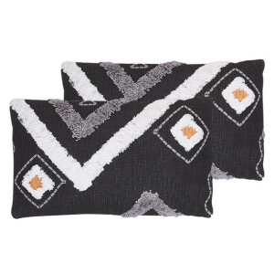 2 bawełniane poduszki dekoracyjne geometryczny wzór 30 x 50 cm czarne VIBUR
