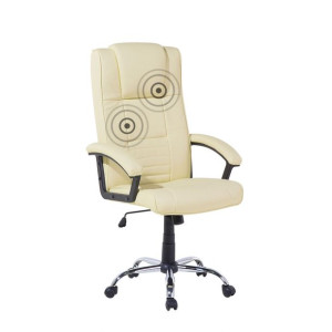 Fotel biurowy regulowany z funkcją masażu ekoskóra beżowy COMFORT II