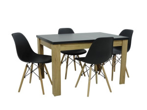 4 krzesła SL-czarne siedzisko  + stół C-2 dąb craft blat czarny 80x120/160