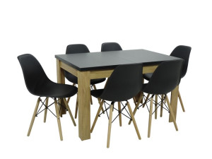 6 krzeseł SL-czarne siedzisko  + stół C-2 dąb craft blat czarny 80x120/160