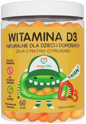 Witamina D3 naturalne żelki z pektyny cytrusowej - Suplement Diety 60 szt.
