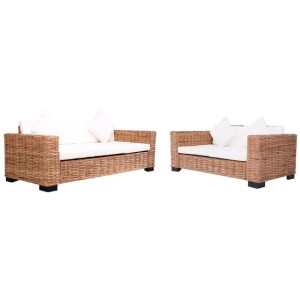 Zestaw 2 sof ogrodowych z poduszkami, naturalny rattan