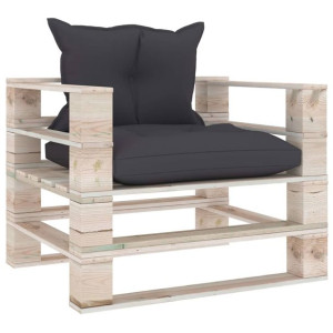 Sofa ogrodowa z palet, antracytowe poduszki, drewno sosnowe