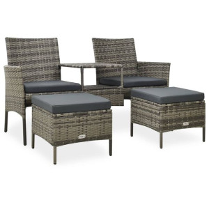 2-os. sofa ogrodowa ze stolikiem i stołkami, rattan PE, szary