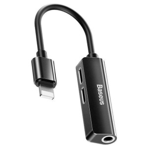 Adapter Audio Baseus L52 Lightning do Mini Jack 3.5mm i 2x Lightning (Czarn