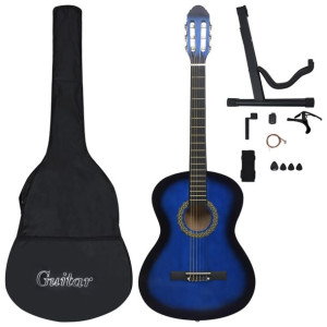 12-częściowy zestaw z gitarą klasyczną, niebieski, 4/4, 39"