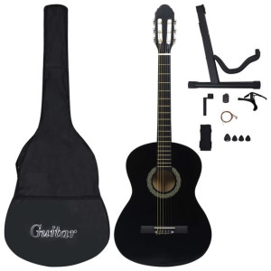 12-częściowy zestaw z gitarą klasyczną, czarny, 4/4, 39"