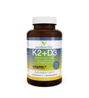 MEDVERITA Witamina K2 MK-7 100 ug + D3 2000 IU 120 kaps.