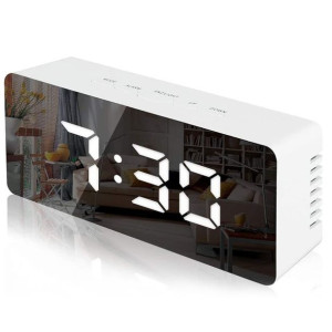 Lustrzany Zegar Cyfrowy Elektroniczny Led / Budzik / Termometr biały