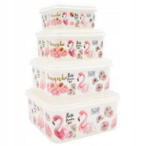 Zestaw Pojemników Kuchennych Lunch Box Flamingi