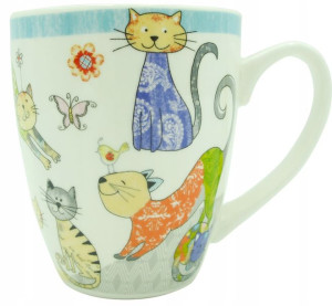 Stylowy Kubek Porcelana Kolorowe Koty 390 Ml.