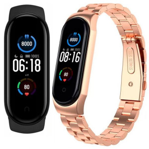 XIAOMI - MI Band 5 + folia ochronna + bransoleta stal RÓŻ