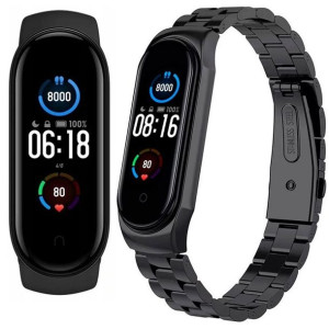 XIAOMI - MI Band 5 + folia ochronna + bransoleta stal CZARNA