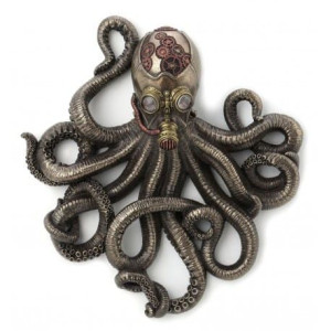 Ośmiornica z maską do nurkowania płaskorzeźba na ścianę steampunk