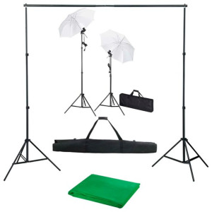 Fotograficzny zestaw studyjny z tłem, lampami i parasolkami