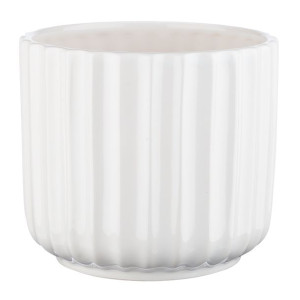 Osłonka doniczka ceramiczna 12 cm biały połysk wzór prążki