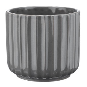 Osłonka doniczka ceramiczna 12 cm szara połysk wzór prążki