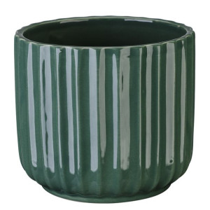 Osłonka doniczka ceramiczna 12 cm zielony butelkowy połysk wzór prążki