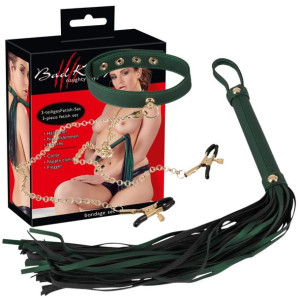 Bad Kitty  Obroża, pejcz i klipsy na sutki - zestaw BDSM