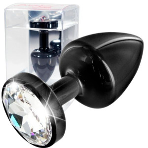 Anni round black T1 Klasyczny korek analny z diamencikiem, Czarne Aluminium