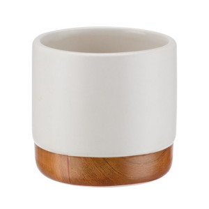 Osłonka doniczka ceramiczna DAISY mała 8 cm biały matowy imitacja drewna