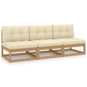 3-osobowa sofa z poduszkami, lite drewno sosnowe
