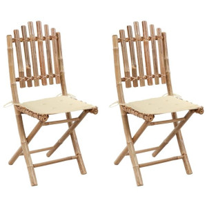 Składane krzesła ogrodowe z poduszkami, 2 szt., bambusowe