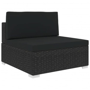 Środkowa sofa z poduszką, 1 szt., polirattan, czarna
