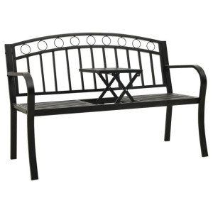 Ławka ogrodowa ze stolikiem, 125 cm, stal, czarna