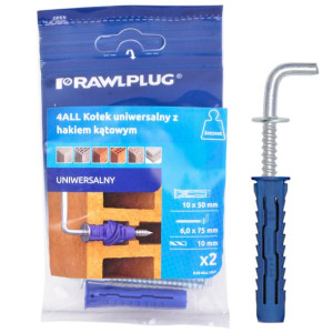 Rawlplug Kołek Uniwersalny 10x50mm Z Hakiem Kątowym 6x75mm 2szt/opak Bliste