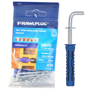 Rawlplug Kołek Uniwersalny 6x30mm Z Hakiem Kątowym 3,5x50mm 10szt/opak Blis