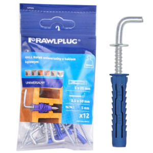 Rawlplug Kołek Uniwersalny 5x25mm Z Hakiem Kątowym 3,5x50mm 12szt/opak Blis